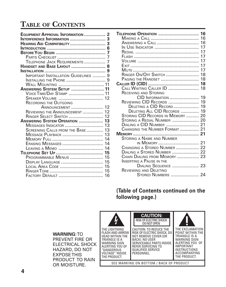 Able, Ontents | GE 25898A User Manual | Page 4 / 76