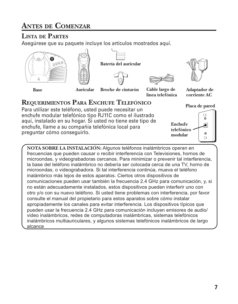 Ntes, Omenzar, Ista | Artes, Equerimientos, Nchufe, Elefónico | GE 25898A User Manual | Page 45 / 76