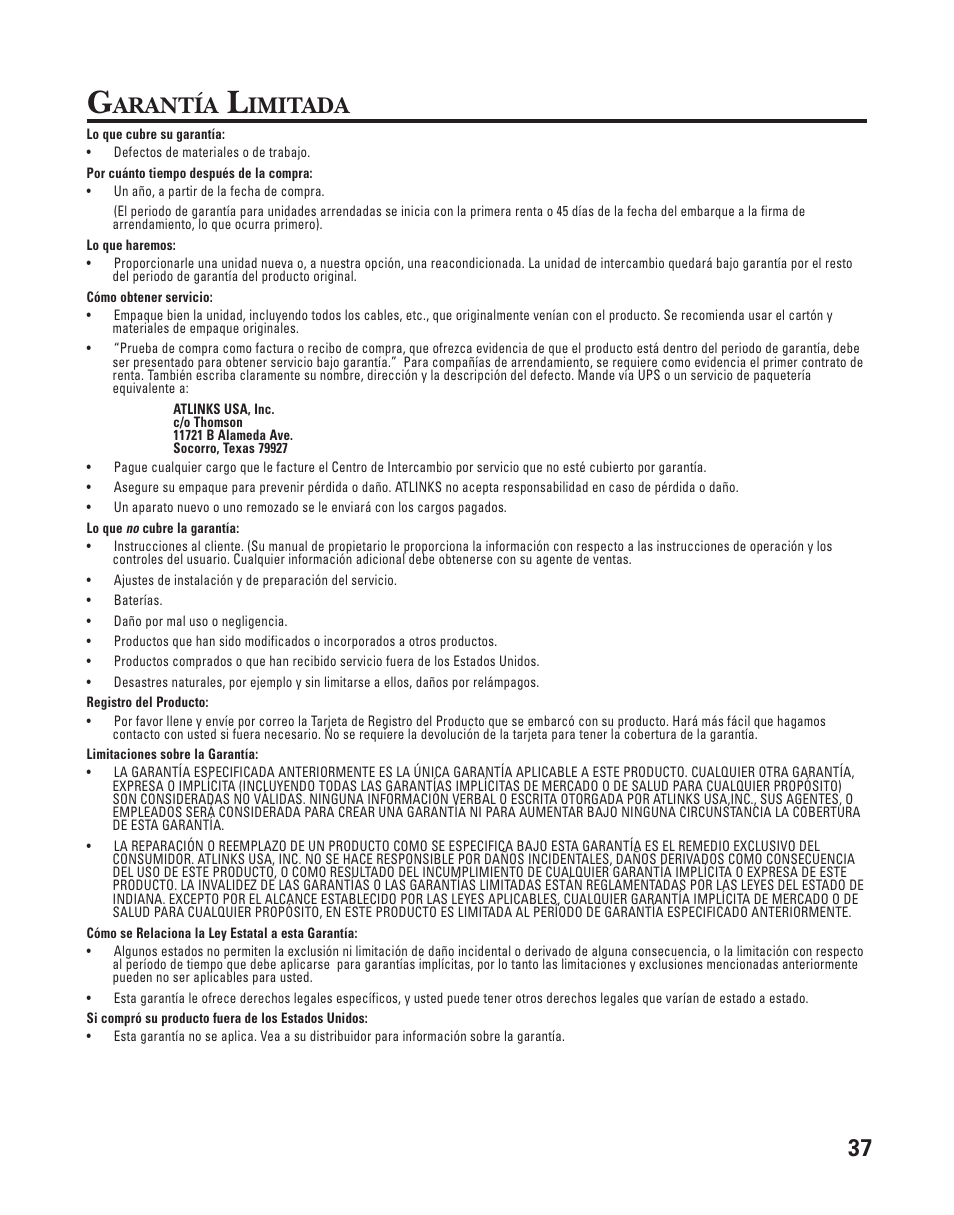 Arantía, Imitada | GE 25898A User Manual | Page 75 / 76
