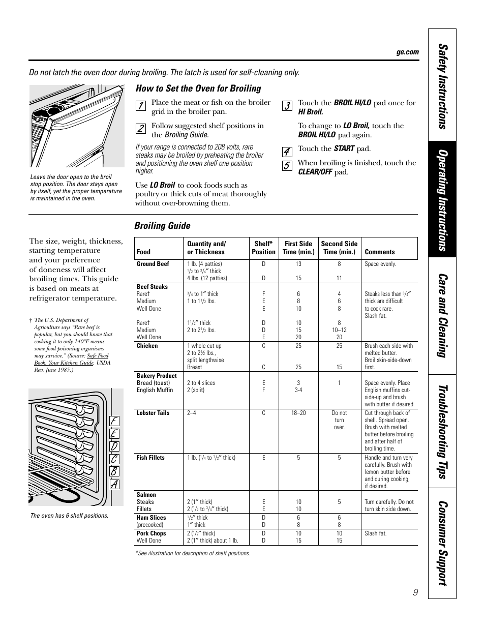 How to set the oven for broiling, Broiling guide | GE WB48X10057 User Manual | Page 10 / 33