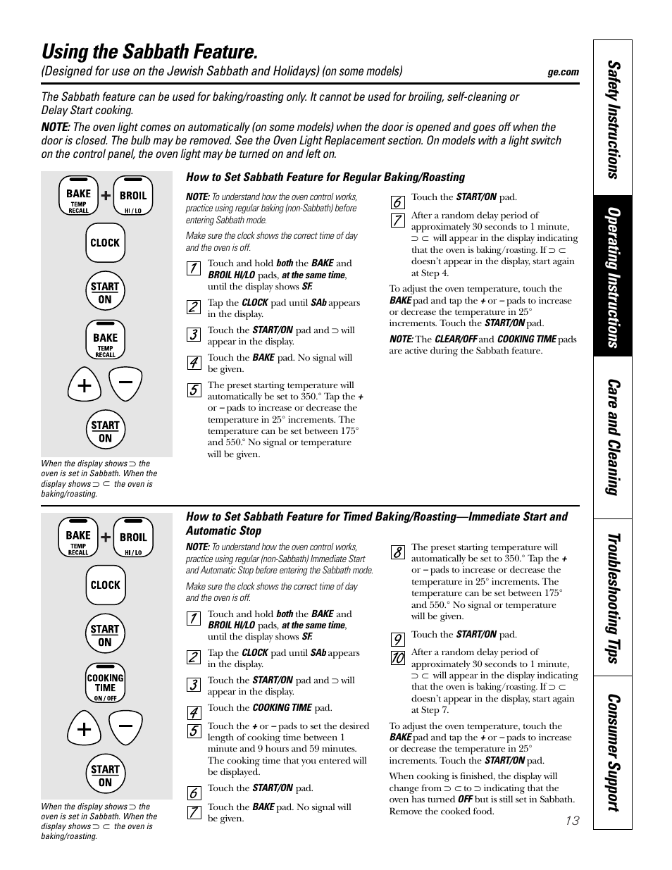 Sabbath feature, Sabbath feature , 14, Using the sabbath feature | GE WB48X10057 User Manual | Page 14 / 33