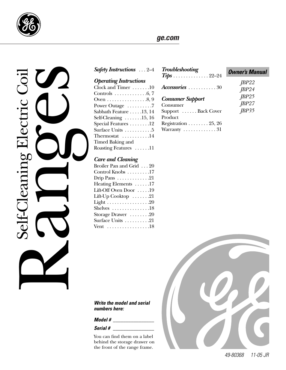 Ra n ges | GE WB48X10057 User Manual | Page 2 / 33