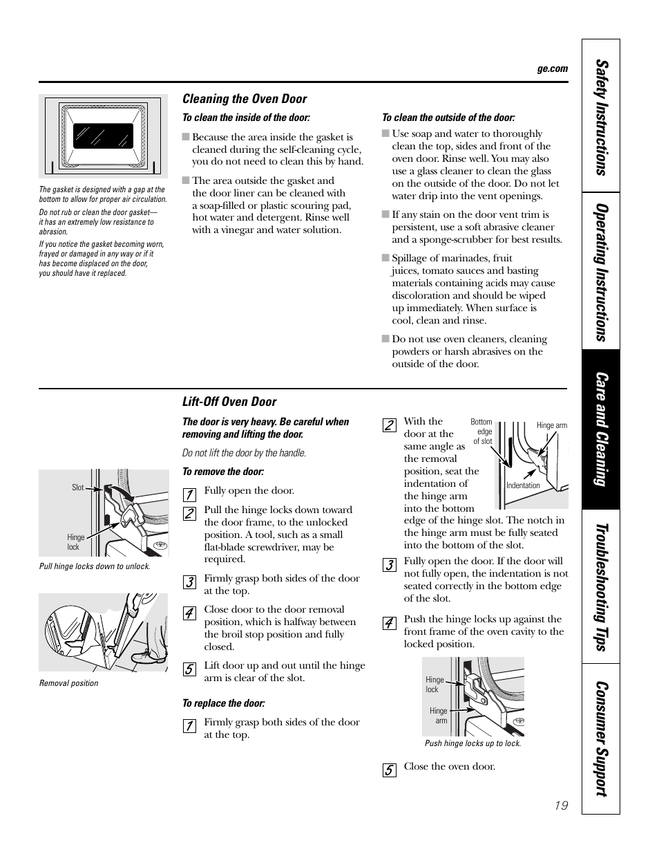 Lift-off oven door | GE WB48X10057 User Manual | Page 20 / 33