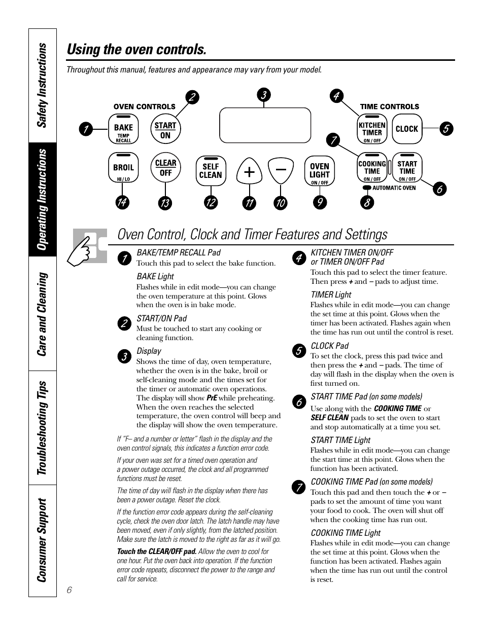 Controls, Using the oven controls | GE WB48X10057 User Manual | Page 7 / 33