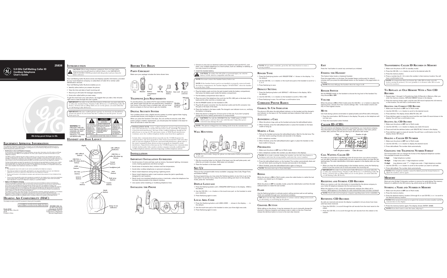 GE 25838 User Manual | 2 pages