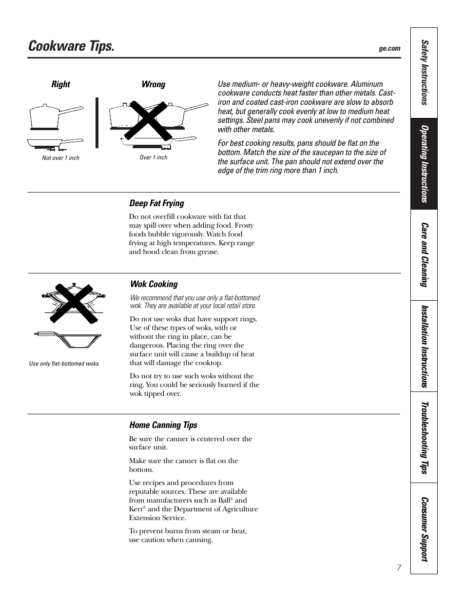 Cookware tips | GE JP201 User Manual | Page 7 / 16