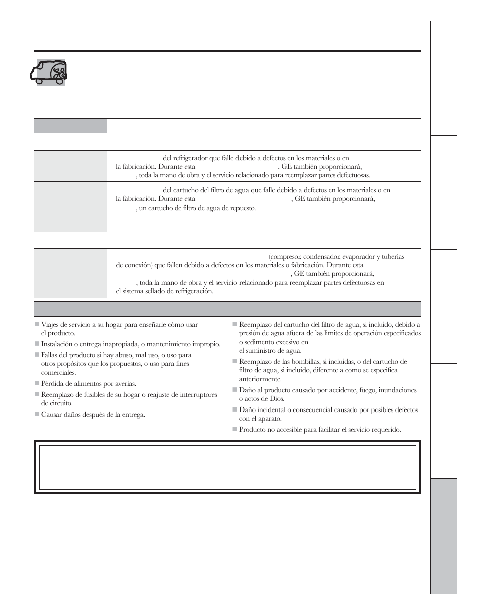 Garantía para consumidoresen los estados unidos, Garantía del refrigerador | GE 200D8074P044 User Manual | Page 107 / 112