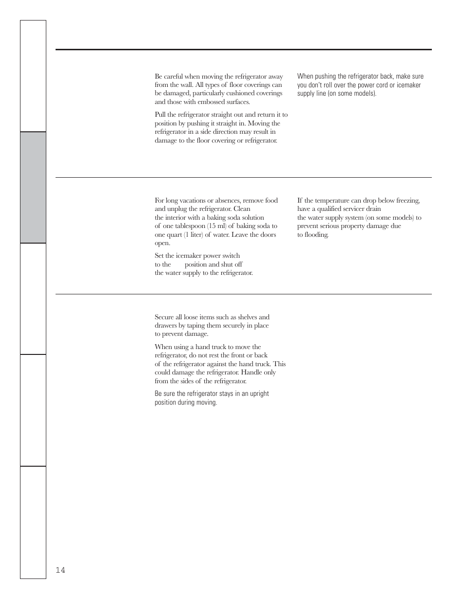 Care and cleaning of the refrigerator | GE 200D8074P044 User Manual | Page 14 / 112