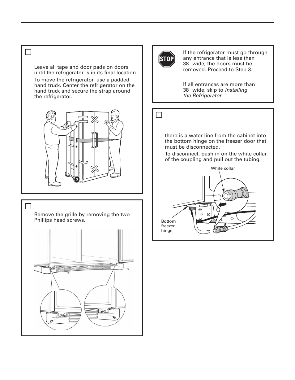 Moving the refrigerator, Installation instructions | GE 200D8074P044 User Manual | Page 17 / 112