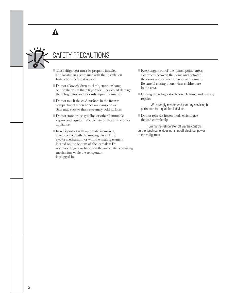 Safety instructions, Warning, Safety precautions | GE 200D8074P044 User Manual | Page 2 / 112