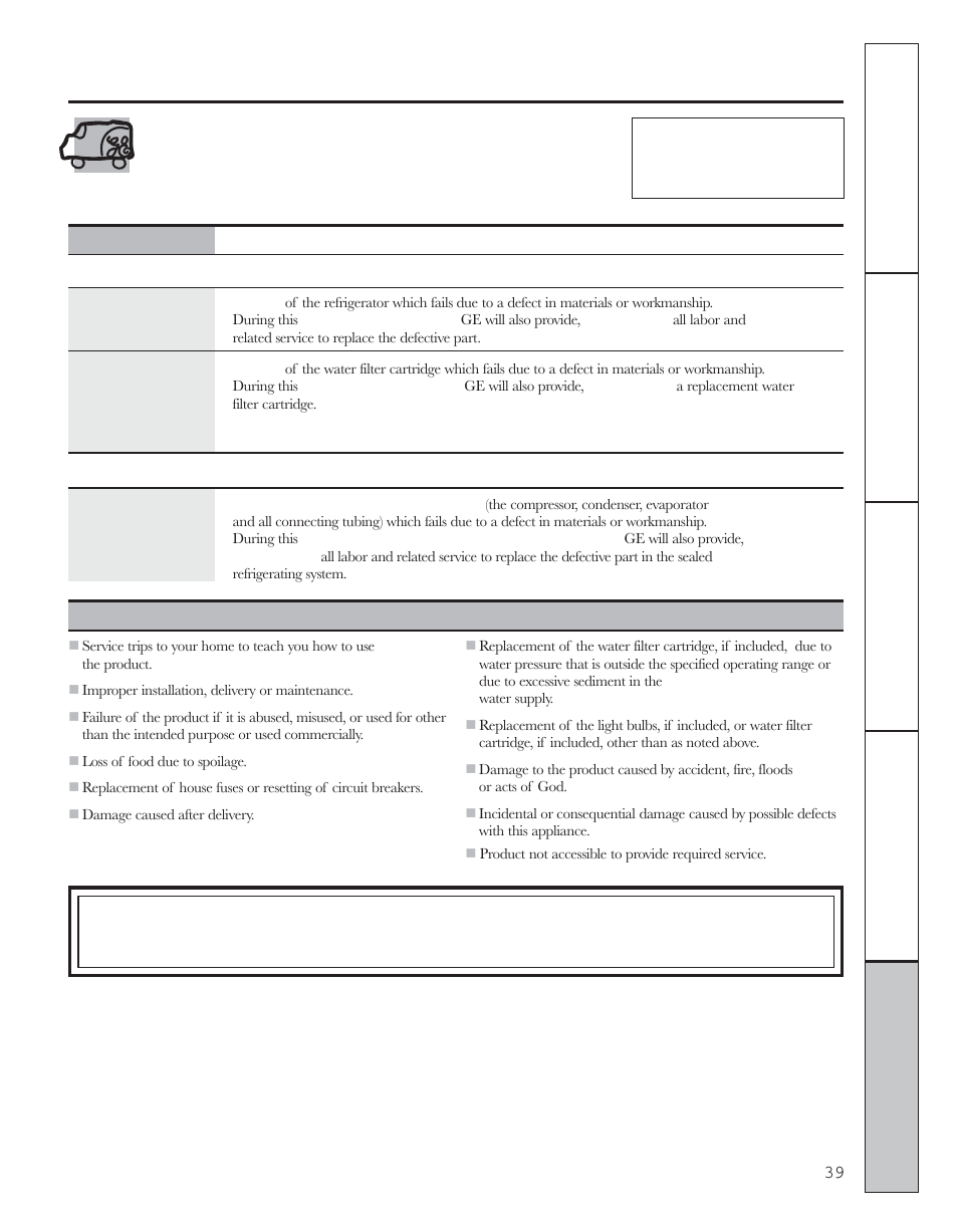 Warranty (u.s.), Refrigerator warranty | GE 200D8074P044 User Manual | Page 39 / 112