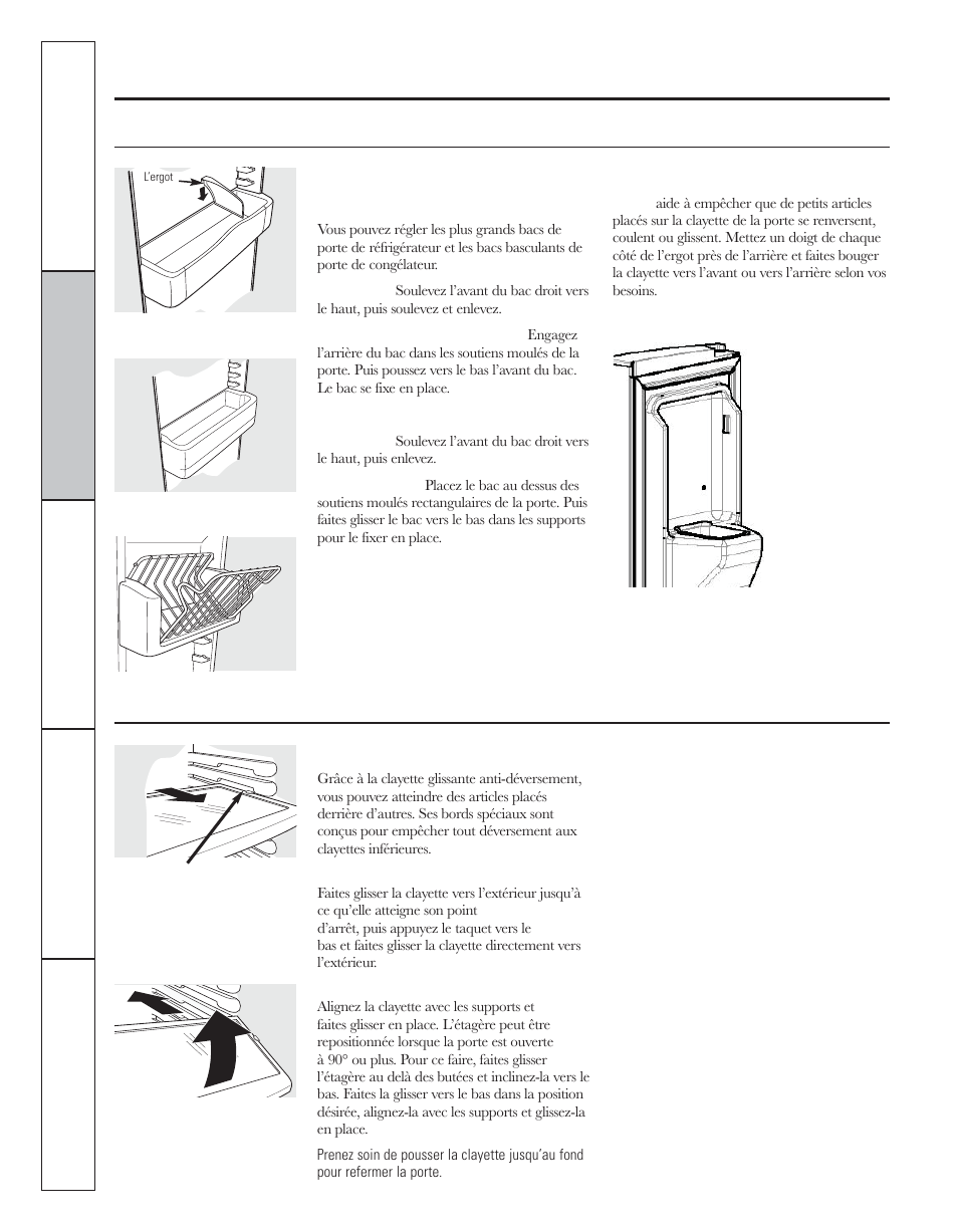 Fonctionnementclayettes et bacs, Clayettes et bacs | GE 200D8074P044 User Manual | Page 46 / 112