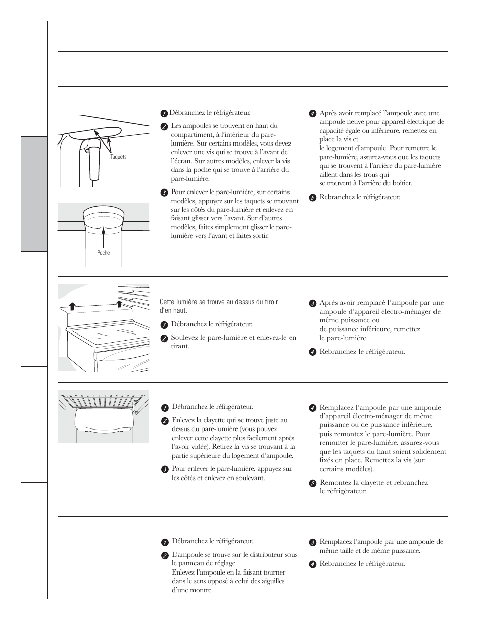 Remplacement des ampoules | GE 200D8074P044 User Manual | Page 54 / 112