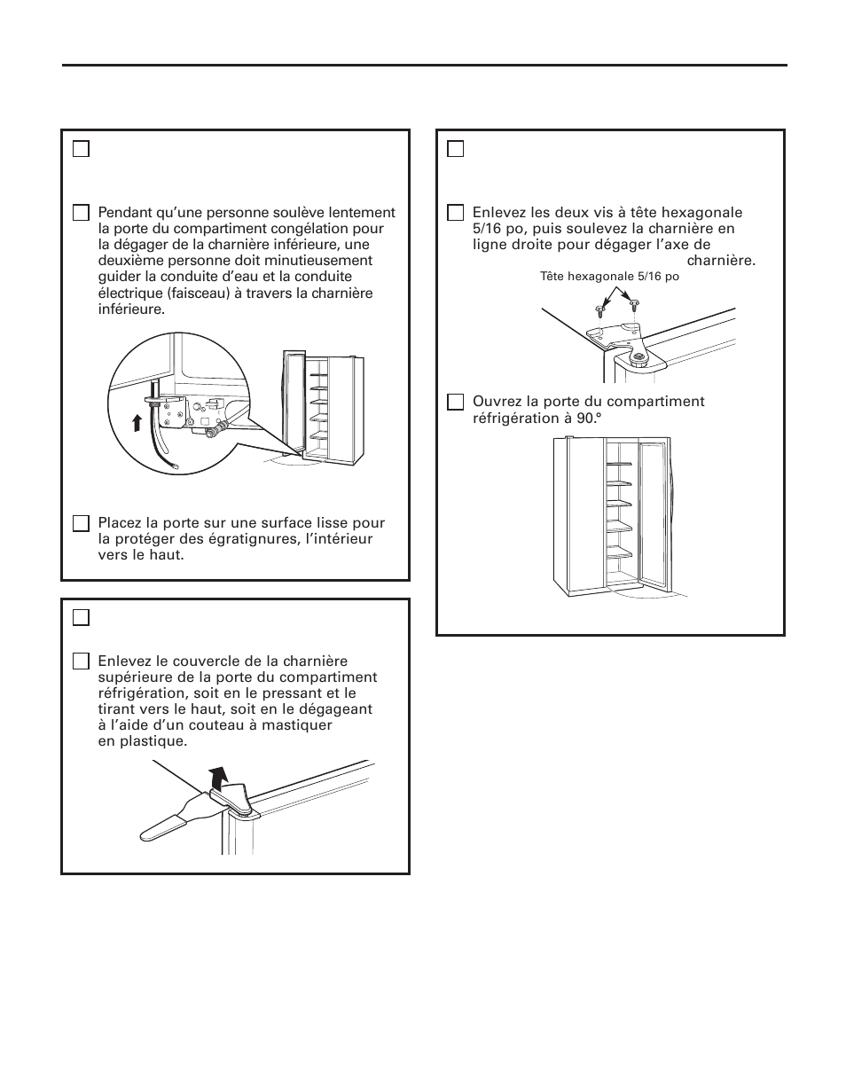 Déménagement du réfrigérateur, Instructions d’installation, Suite) | Enlevez la porte du compartiment réfrigération | GE 200D8074P044 User Manual | Page 58 / 112