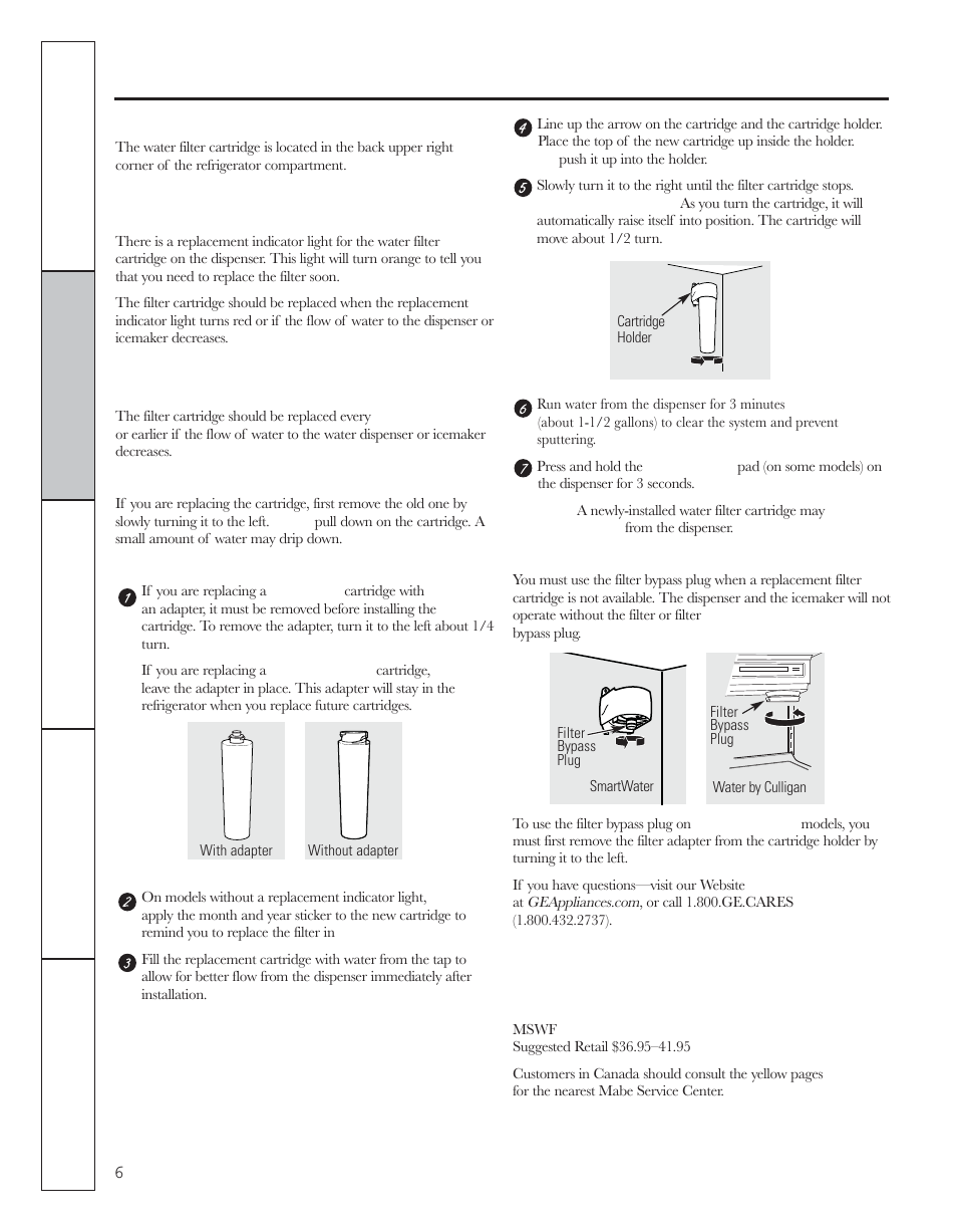 Water filter, About the water filter, On some models) | GE 200D8074P044 User Manual | Page 6 / 112