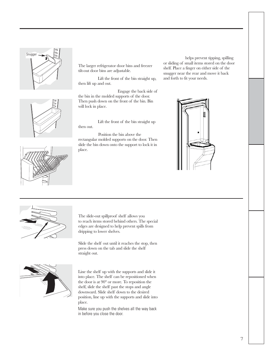 Shelves and bins, About the shelves and bins | GE 200D8074P044 User Manual | Page 7 / 112