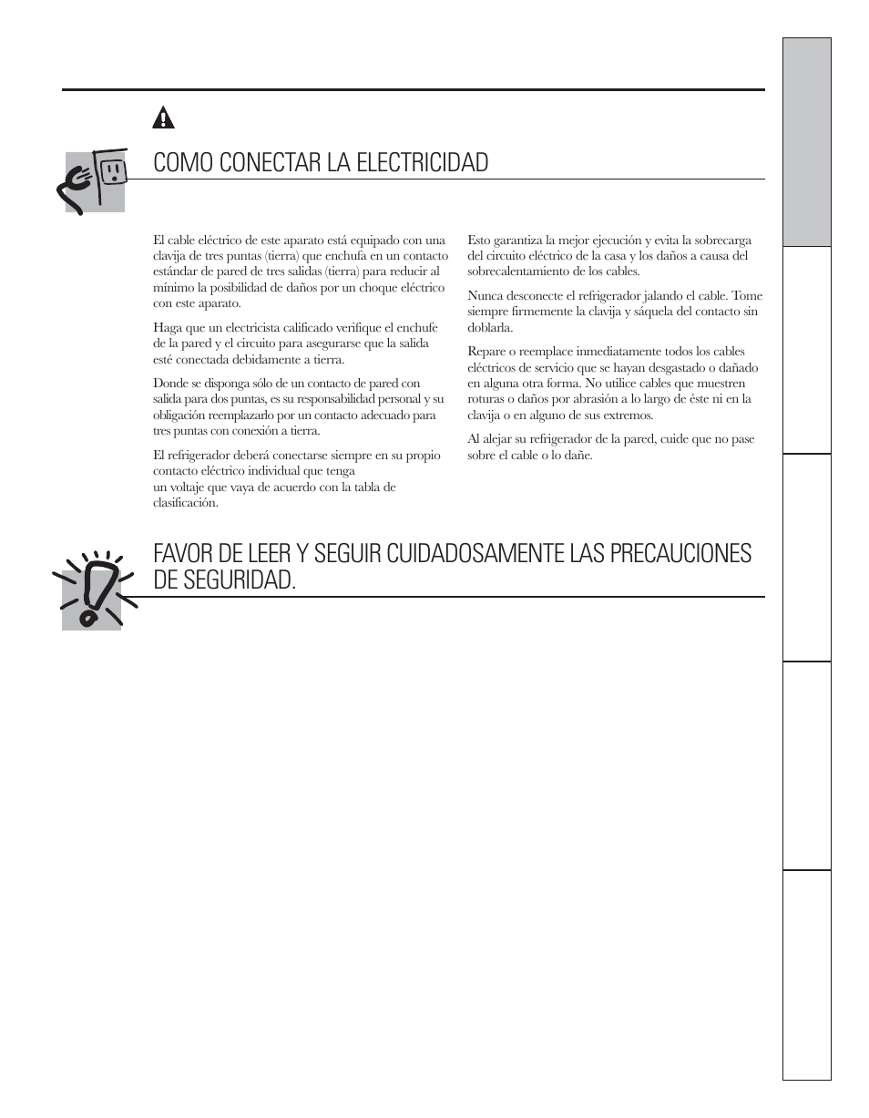 Advertencia, Como conectar la electricidad | GE 200D8074P044 User Manual | Page 77 / 112