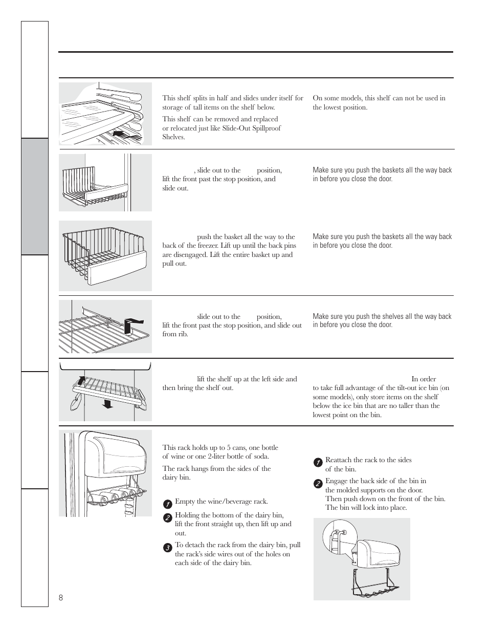 About the shelves and bins | GE 200D8074P044 User Manual | Page 8 / 112