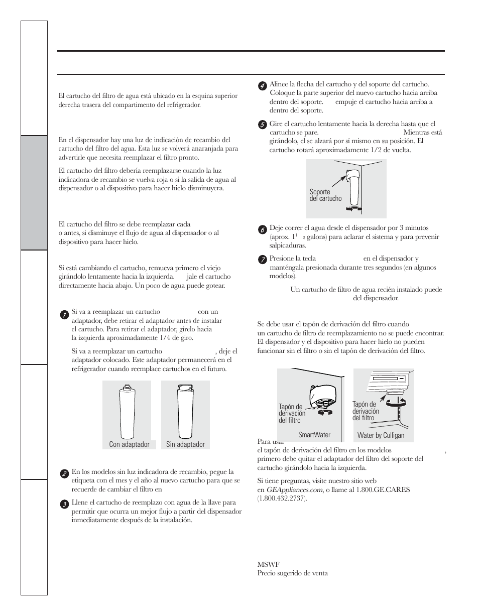 El filtro de agua, En algunos modelos) | GE 200D8074P044 User Manual | Page 80 / 112