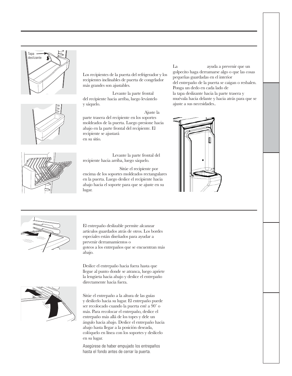 Los entrepaños y recipientesdel refrigerador, Los entrepaños y recipientes del refrigerador | GE 200D8074P044 User Manual | Page 81 / 112