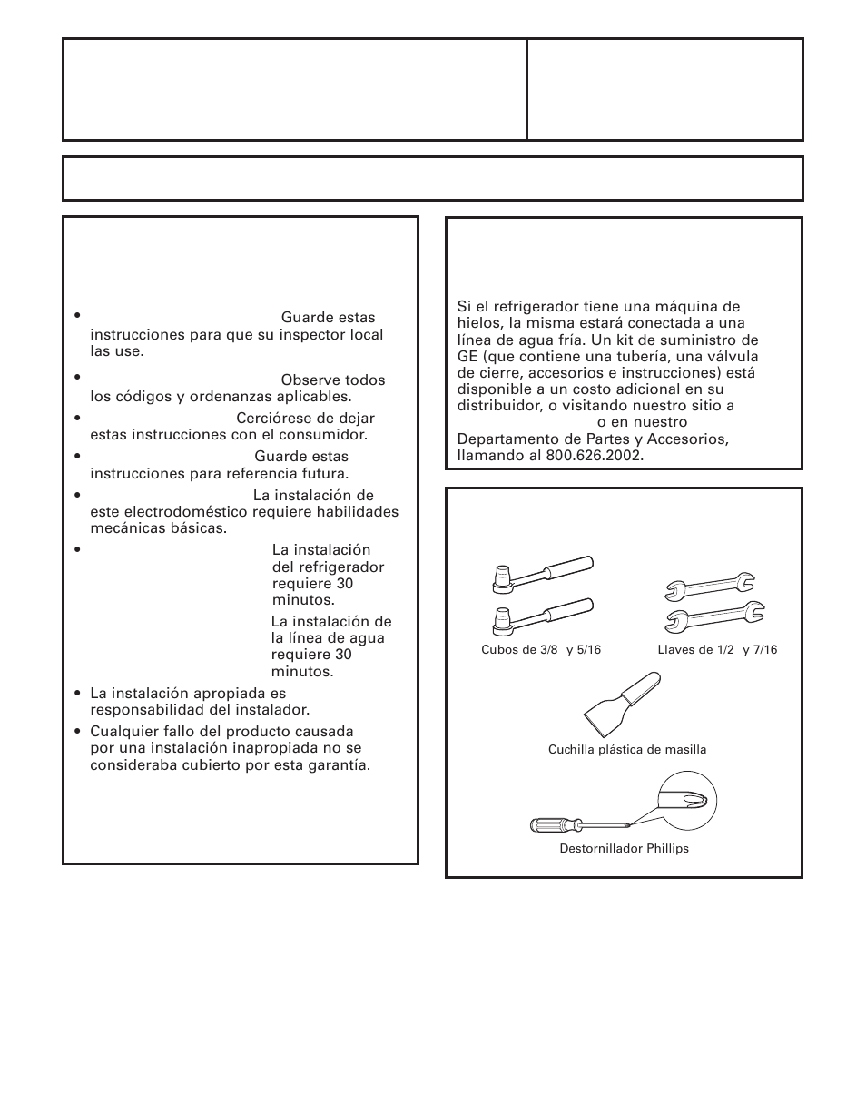 Preparación parainstalar el refrigerador, Instrucciones para refrigerador la instalación, Importante | GE 200D8074P044 User Manual | Page 90 / 112