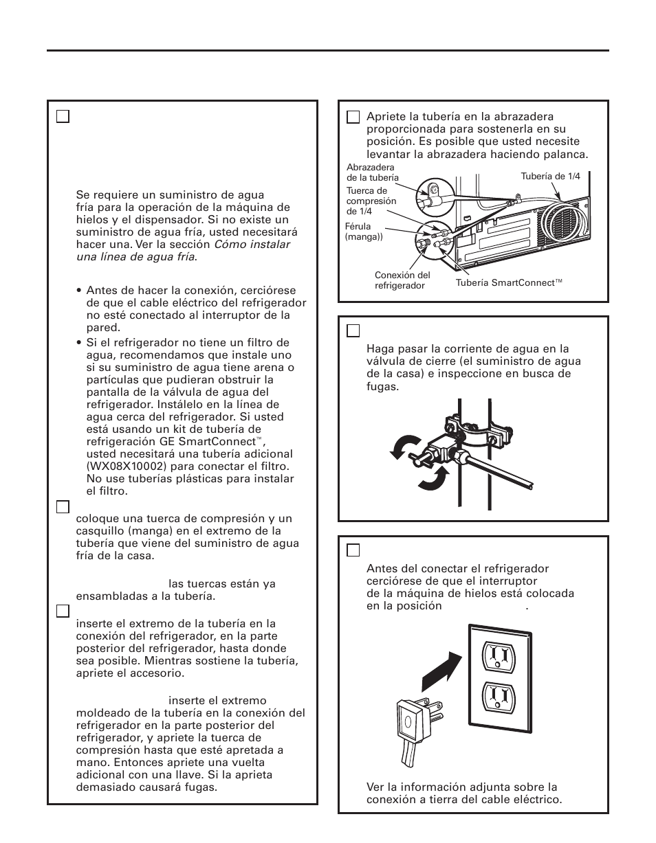 Cont.), Active la conexión de agua, Conecte el refrigerador | GE 200D8074P044 User Manual | Page 96 / 112