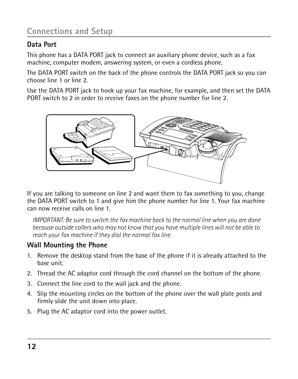 Connections and setup | GE 25205 User Manual | Page 12 / 96