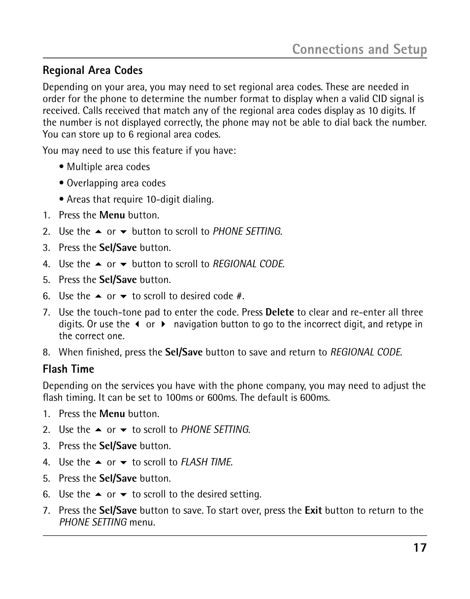 Connections and setup | GE 25205 User Manual | Page 17 / 96