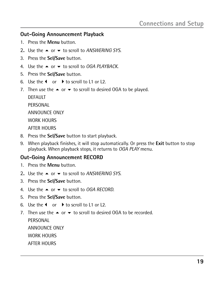 Connections and setup | GE 25205 User Manual | Page 19 / 96