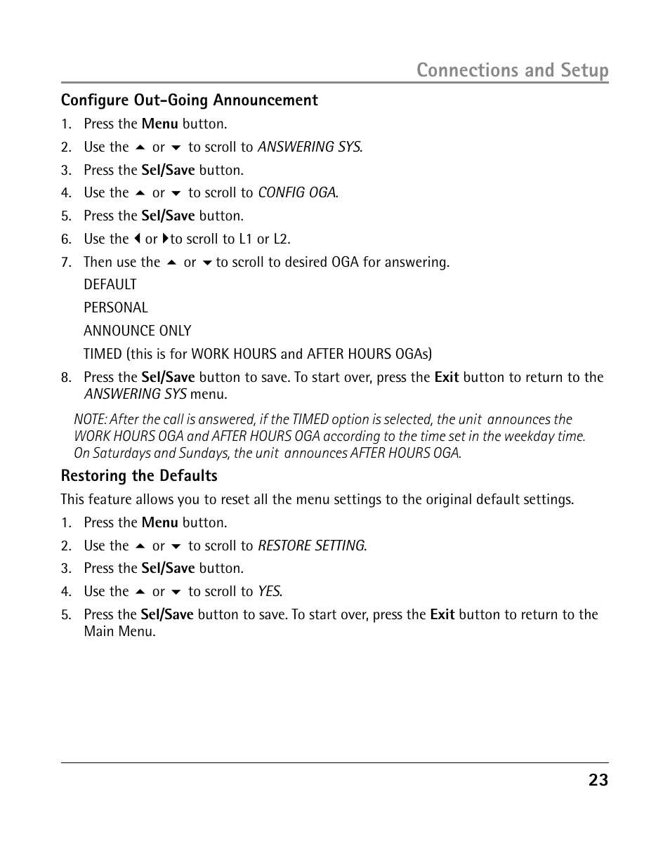 Connections and setup | GE 25205 User Manual | Page 23 / 96