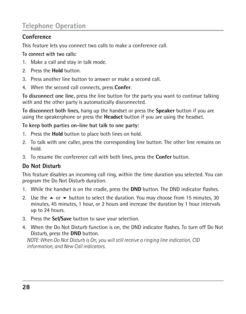 Telephone operation | GE 25205 User Manual | Page 28 / 96