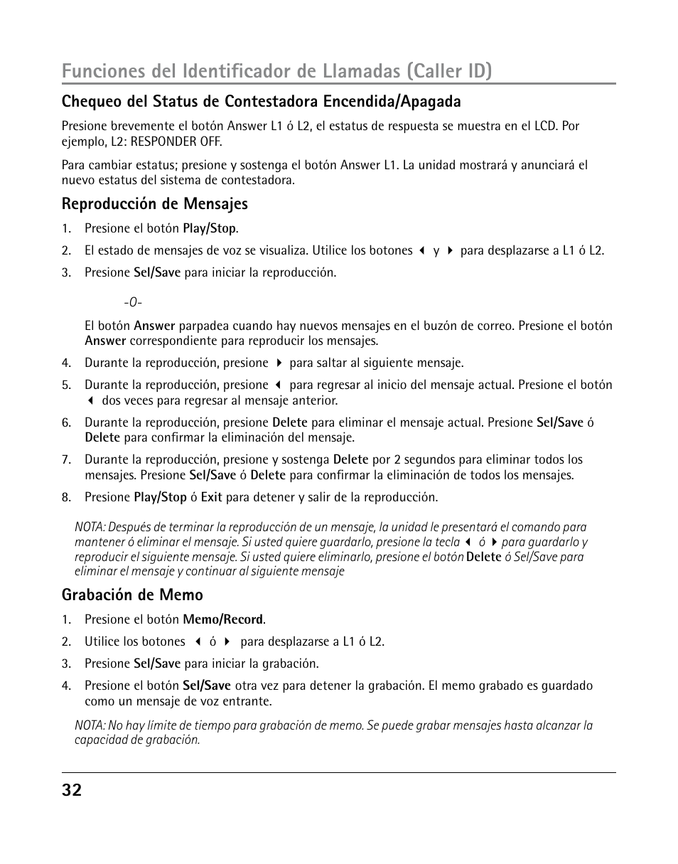 Reproducción de mensajes | GE 25205 User Manual | Page 80 / 96