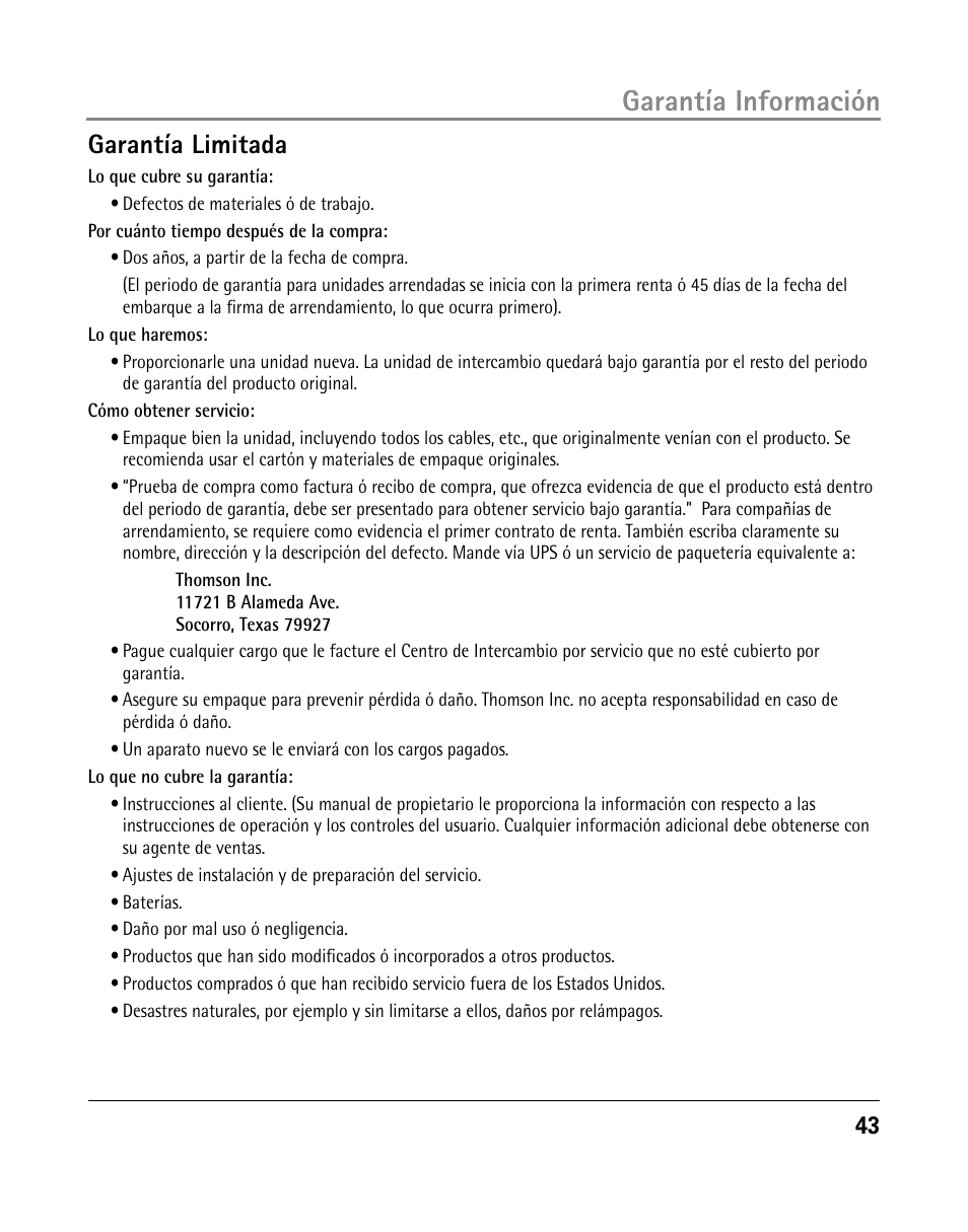 Garantía información, Garantía limitada | GE 25205 User Manual | Page 91 / 96