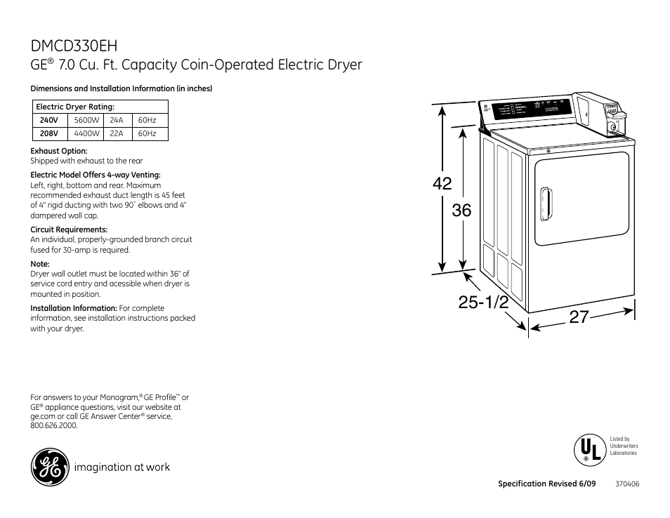 GE DMCD330EH User Manual | 3 pages