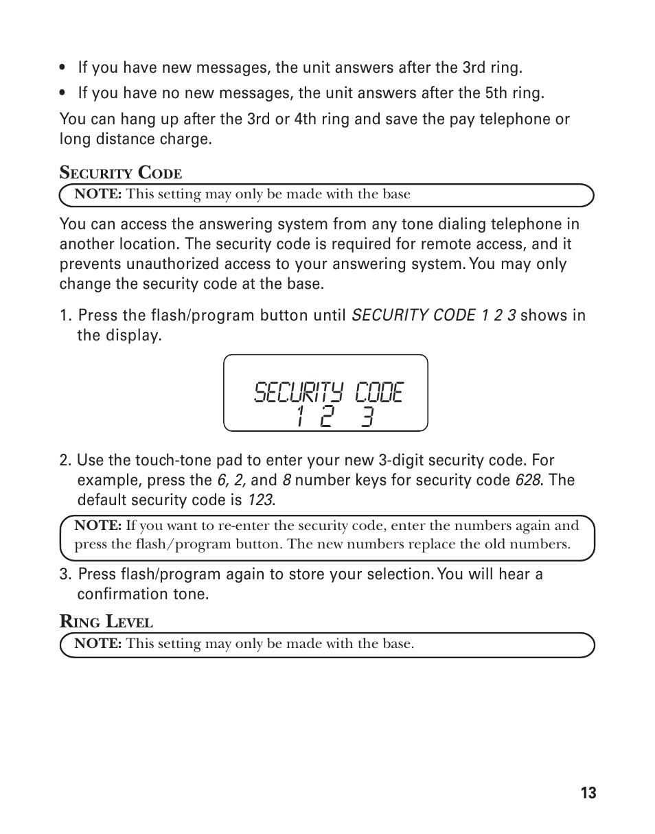 Security code | GE 27959 User Manual | Page 13 / 100