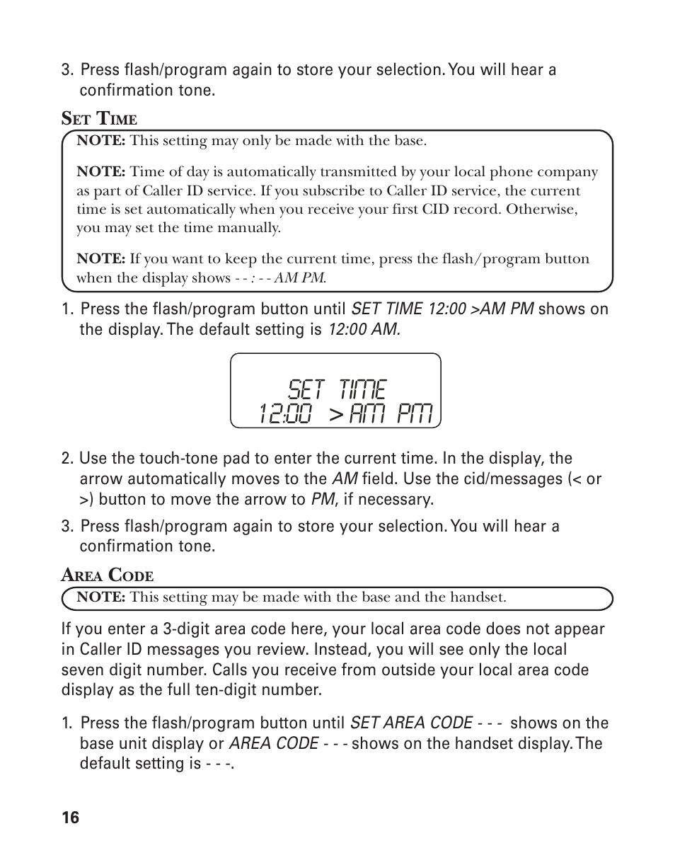 Set time 12:00, Am pm | GE 27959 User Manual | Page 16 / 100