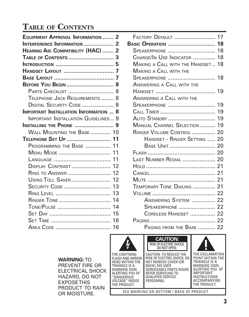 Able, Ontents | GE 27959 User Manual | Page 3 / 100