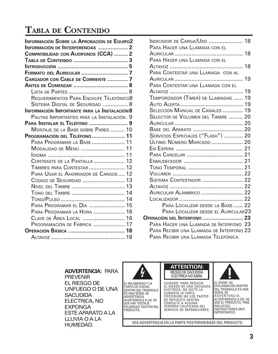 Abla, Ontenido | GE 27959 User Manual | Page 53 / 100