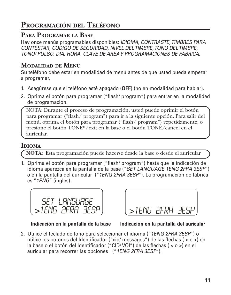 Set language, 1eng 2fra 3esp | GE 27959 User Manual | Page 61 / 100