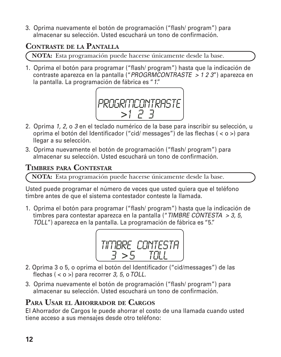 Progrmcontraste, Timbre contesta, 3 5 toll | GE 27959 User Manual | Page 62 / 100