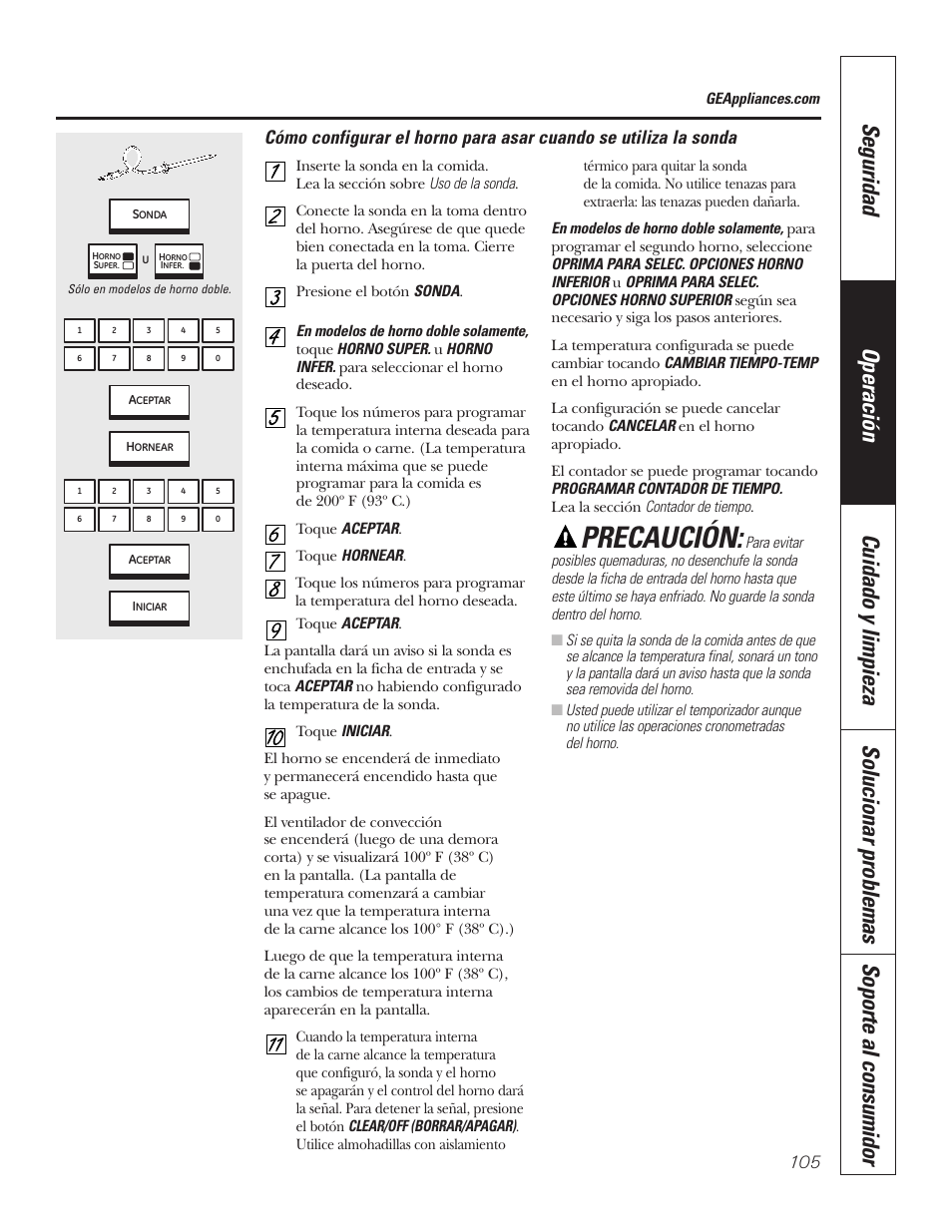 Precaución | GE PT92030 User Manual | Page 105 / 140