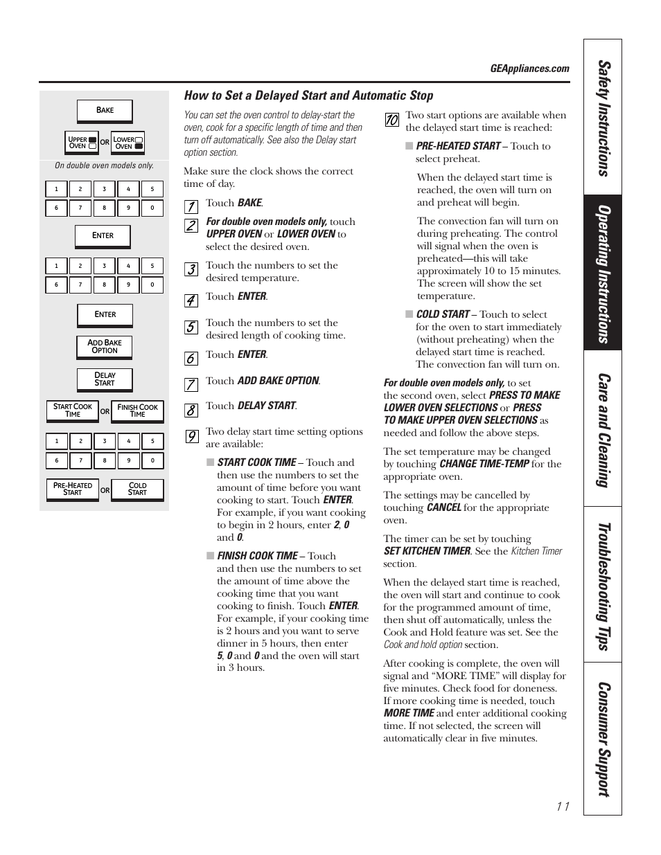 11 how to set a delayed start and automatic stop | GE PT92030 User Manual | Page 11 / 140