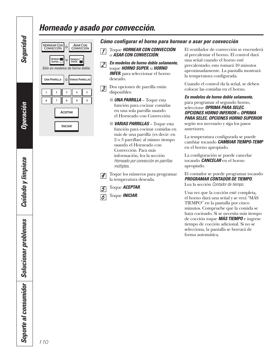 Horneado y asado por convección | GE PT92030 User Manual | Page 110 / 140