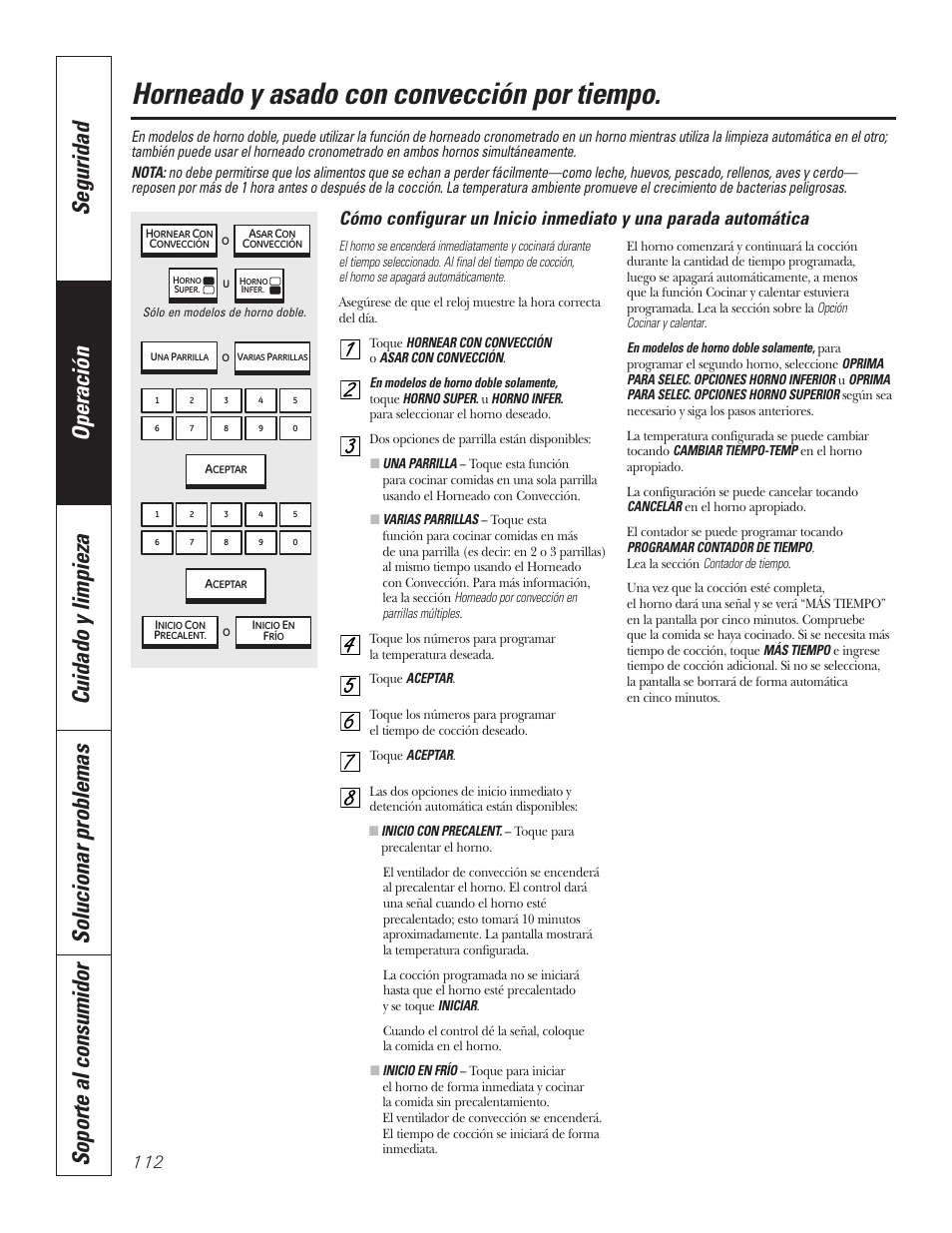 Horneado y asado con convección por tiempo, Horneado y asado con convección por tiempo , 113 | GE PT92030 User Manual | Page 112 / 140