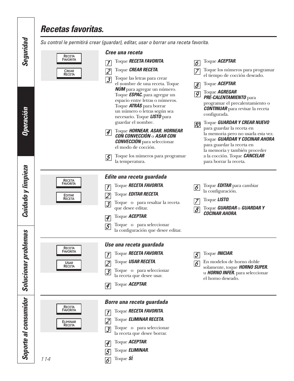 Recetas favoritas | GE PT92030 User Manual | Page 114 / 140