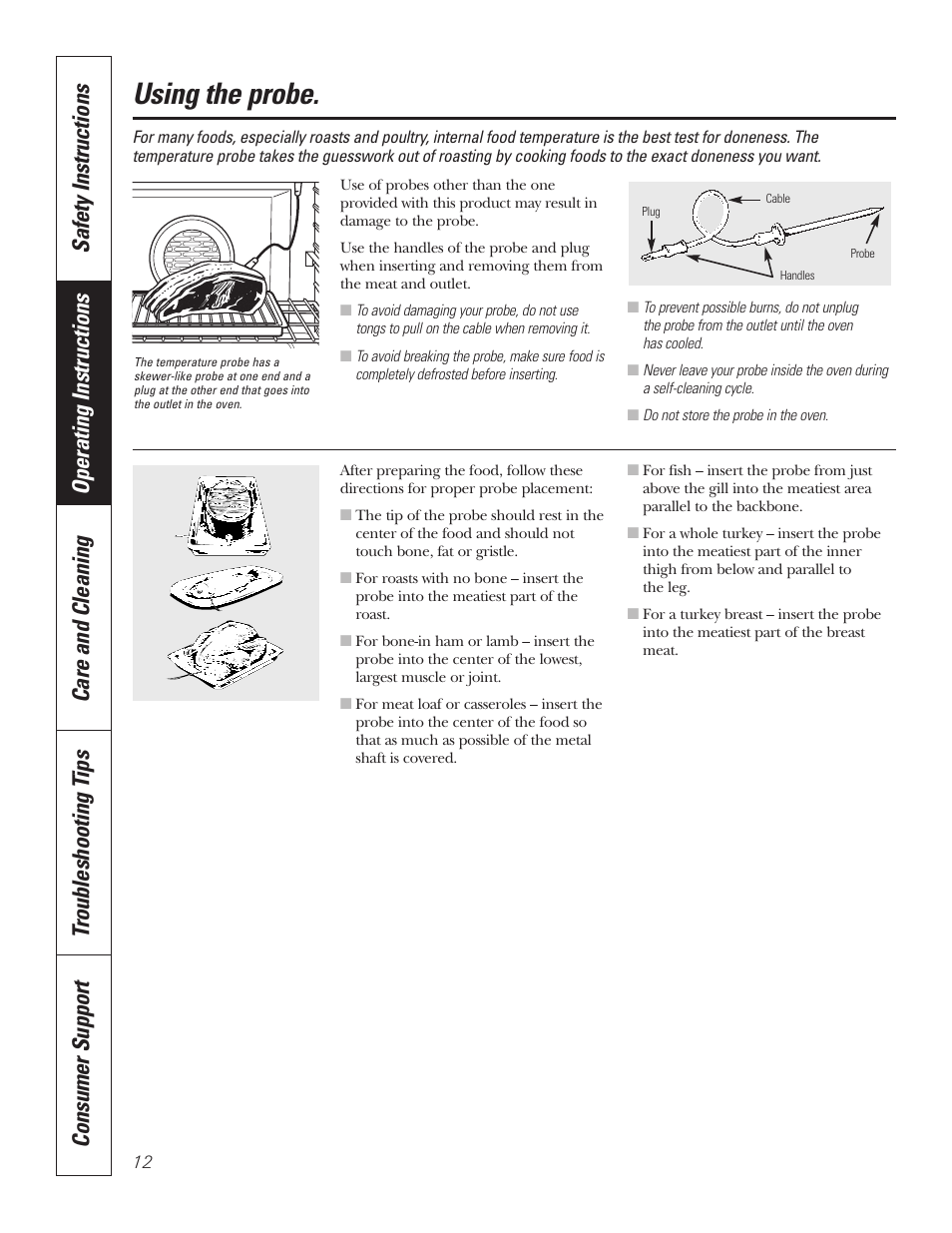 Probe, Probe , 13, 19, Using the probe | GE PT92030 User Manual | Page 12 / 140