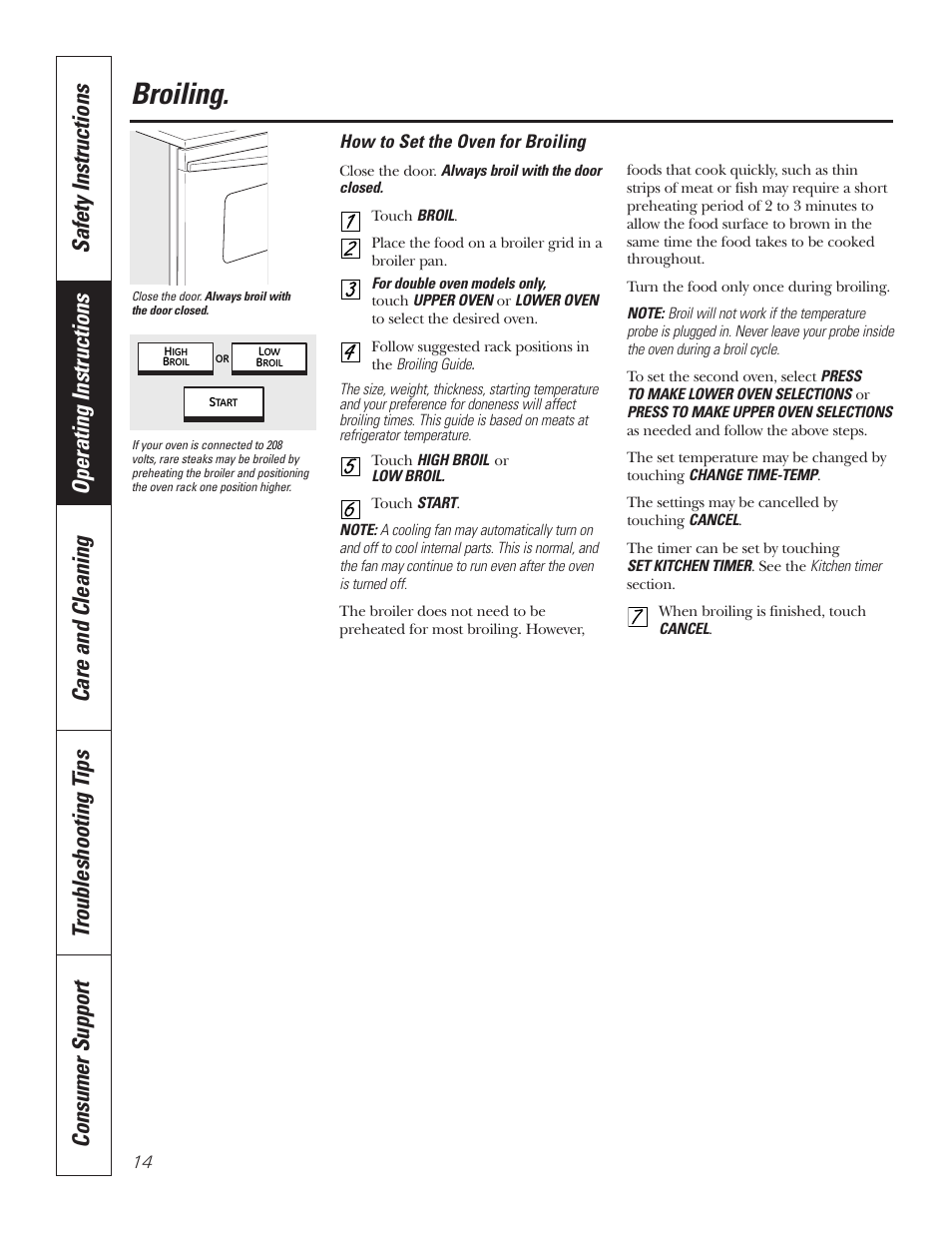 Broiling, Broiling , 15 | GE PT92030 User Manual | Page 14 / 140