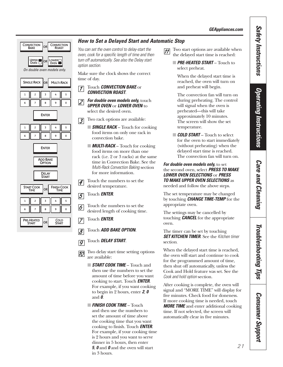 How to set a delayed start and automatic stop | GE PT92030 User Manual | Page 21 / 140