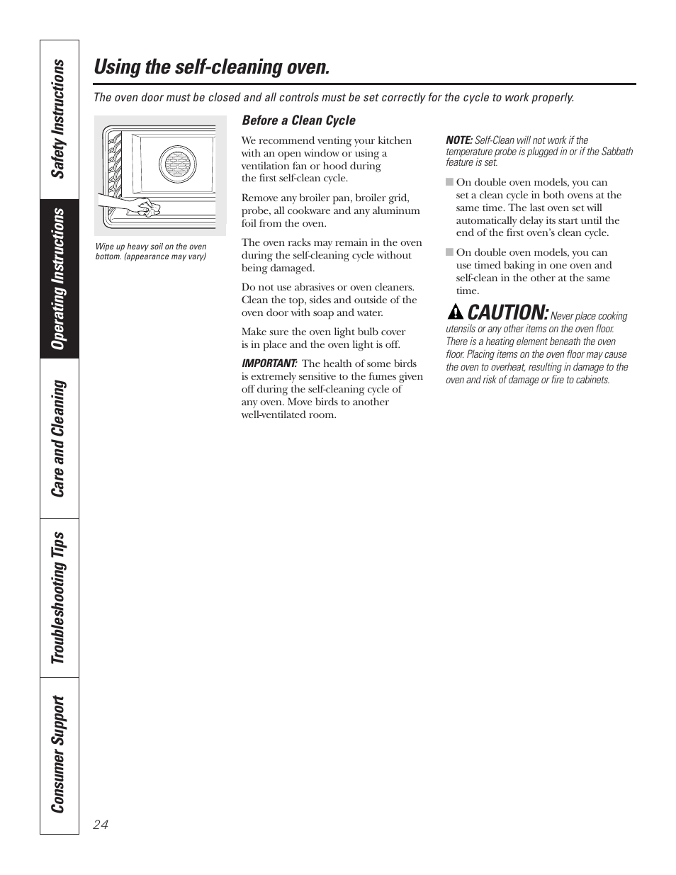 Self-cleaning oven, Self-cleaning oven –26, Using the self-cleaning oven | Caution | GE PT92030 User Manual | Page 24 / 140