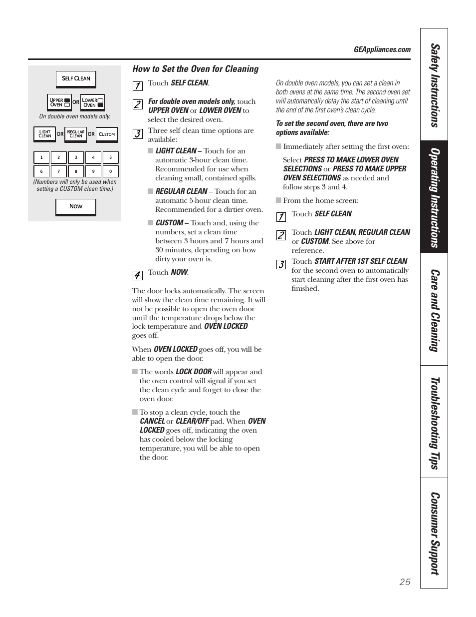 How to set the oven for cleaning | GE PT92030 User Manual | Page 25 / 140